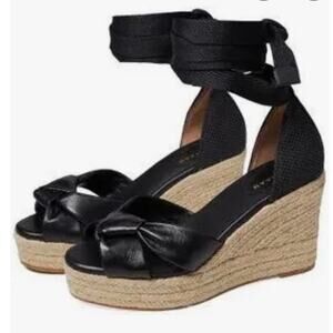 NWT Cole Haan Cloudfeel Hampton ankle tie espadrille wedge sandal in Black, 10